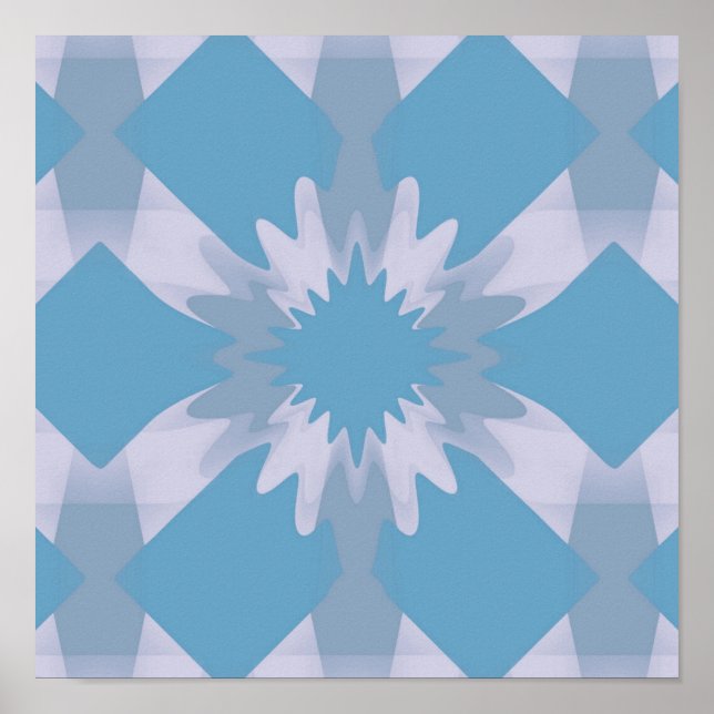 Poster Gris et bleu Mid Century Floral moderne (Devant)
