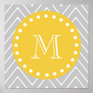Poster Gris et jaune moderne Chevron Personnalisé Monogra