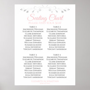 Poster Gris et rose Simple Mariage de 4 tables