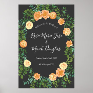 Poster Gris foncé Pêche Mariage Floral moderne