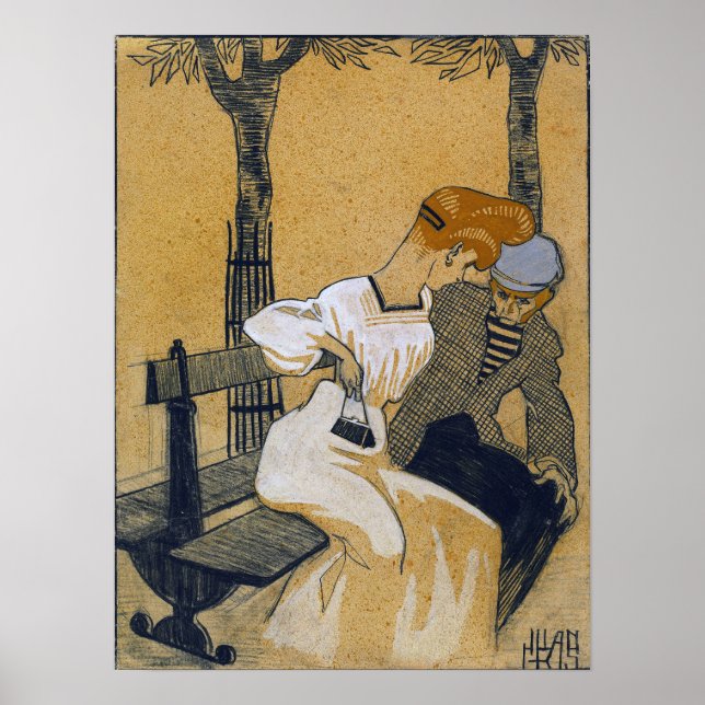 Poster Gris - Homme Et Femme Sur Le Banc 1908 (Devant)
