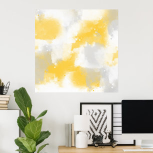Poster Gris Jaune et Blanc Abstrait Brosses