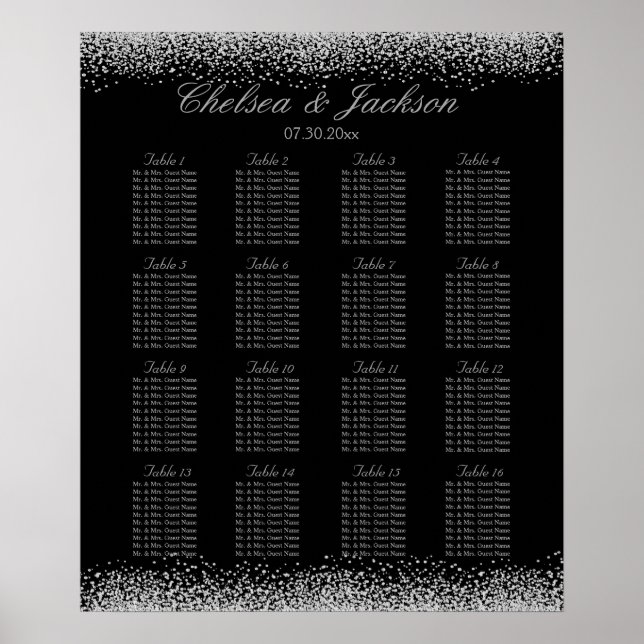 Poster Gris noir et argent - 16 cartes de sièges (Devant)