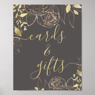 Poster Gris & Or Moderne Florale Cartes & Cadeaux