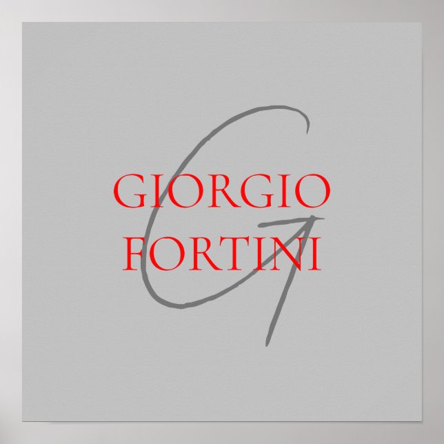 Poster Gris Rouge Votre nom Monogramme initial Moderne (Devant)