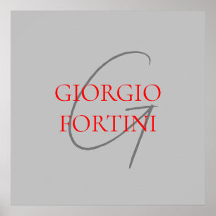 Poster Gris Rouge Votre nom Monogramme initial Moderne