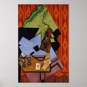 Poster Gris - Violon et Cartes à jouer sur une table