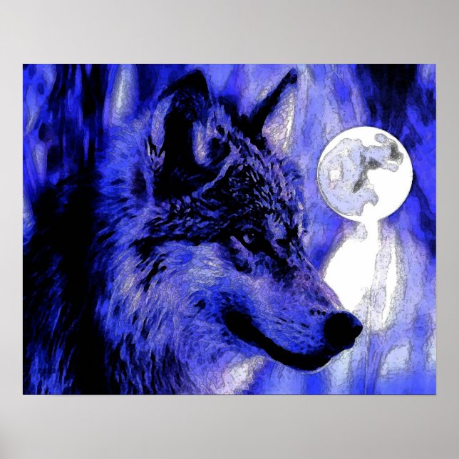 Poster Gris Wolf & Moon Imprimer (Devant)
