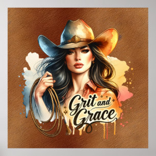 Poster Grit de cowgirl occidentale