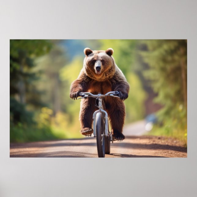 Poster Grizzly Oear Animal Fun Vélo Vélo Happy Relax (Devant)