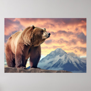 Poster Grizzly Oear Animal Nature Majestic Wild