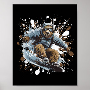 Poster Grizzly Oear Animal Snowboard Sports Snowboard