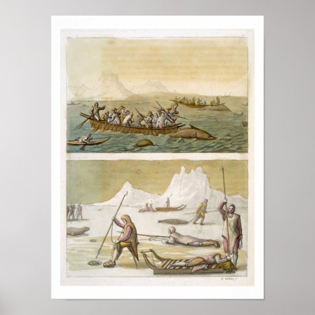 Poster Groenland : Pêche à la baleine et chasse au phoque (Devant)