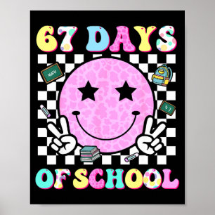 Poster Groovy 67 Jours D'école Visage Sourire Enseignant