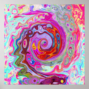 Poster Groovy Abstract Retro Hot Pink and Blue Swirl