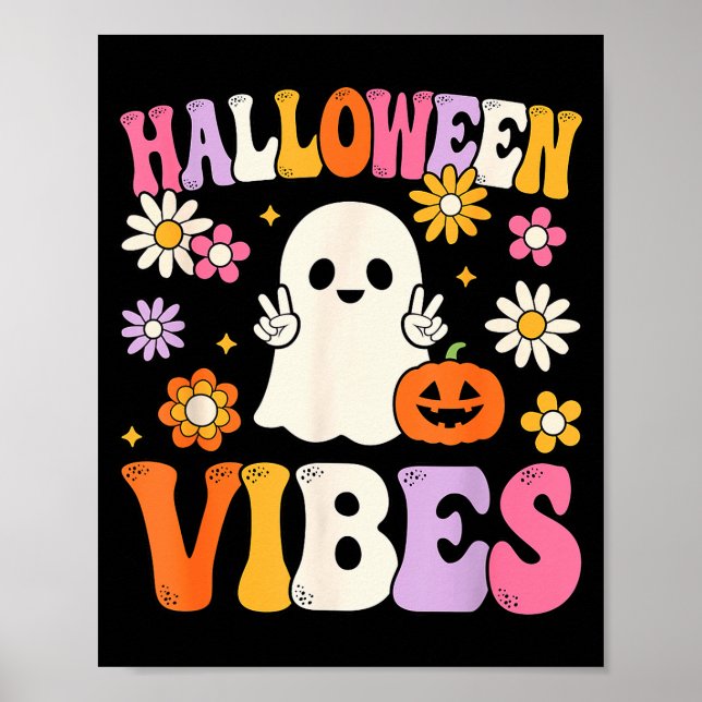 Poster Groovy Halloween Vibes Costume Ghost Pumpkin  (Devant)
