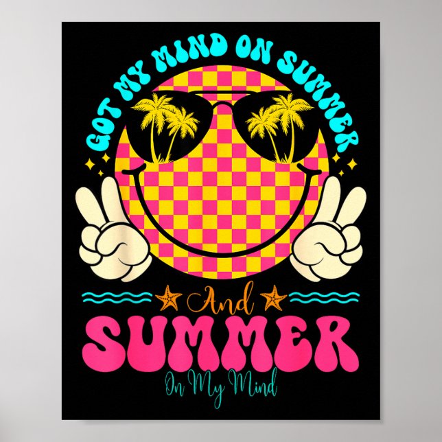 Poster Groovy Happy Face Summer Vibes Got My Mind On Summ (Devant)
