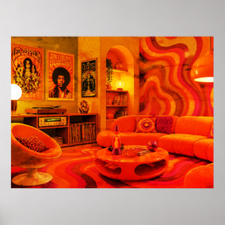 Poster Groovy Rétro Living Style Cool Couleurs Mur 1970
