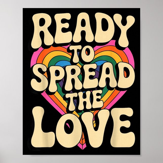 Poster Groovy Retro Rainbow Heart Sitive Valentine Messag (Devant)
