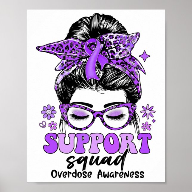 Poster Groovy Support Squad Messy Bun Women Overdose Awar (Devant)