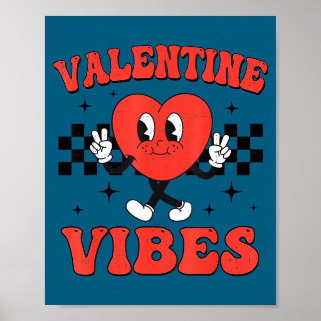 Poster Groovy Valentine Vibes Heart Peace Valentines Day  (Devant)