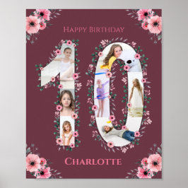 Poster Gros 10e anniversaire fille photo Collage Fleur ro