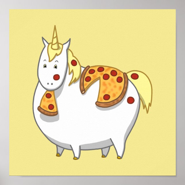 Poster Gros drôle Unicorne Manger Pepperoni Pizza (Devant)