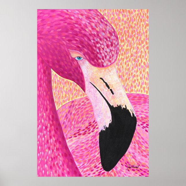 Poster Gros Flamant rose de tête de pamplemousse rose - P (Devant)