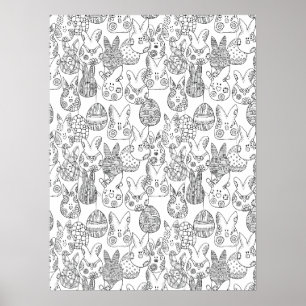 Poster Gros lapins et oeufs de Pâques Grande coloration a