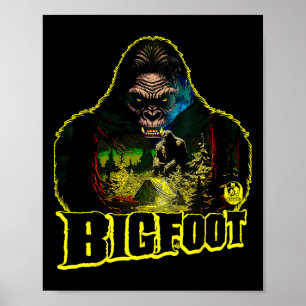Poster Gros Pied effrayant Camping Forêt Bois Sasquatch T