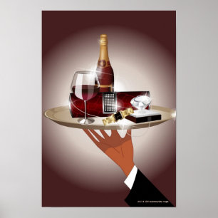 Poster Gros plan de la main d'un serveur tenant un platea