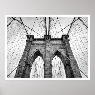 Poster Gros plan du pont Brooklyn noir et blanc