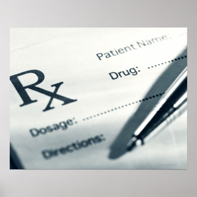 Poster Gros plan et stylo de prescription (Devant)