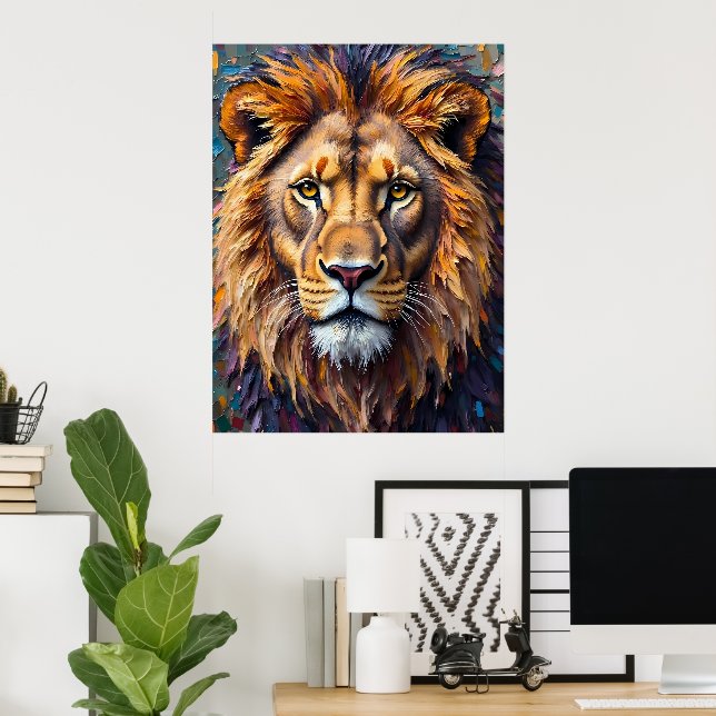 Poster Gros plan sur le lion de feu (Bureau à domicile)
