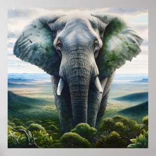 Poster Gros plan sur le visage de l'éléphant, les défense