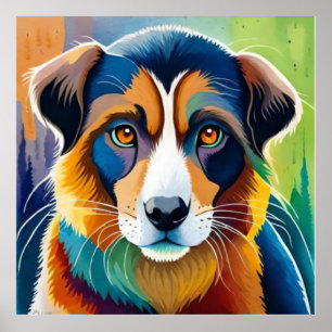 Poster Gros plan sur le visage d'un chien coloré
