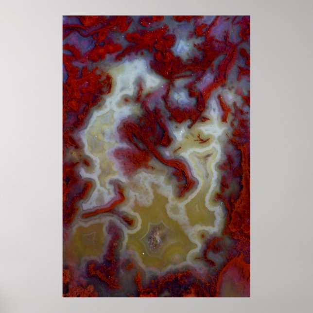 Poster Gros plan sur une dalle d'agate mousse rouge (Devant)