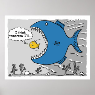 Poster Gros Poisson sur le point de Manger un Poisson Plu