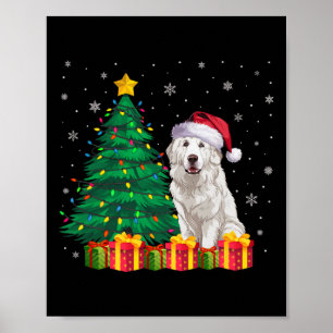 Poster Gros Pyrénées Santa Hat Noël Lumières Chien