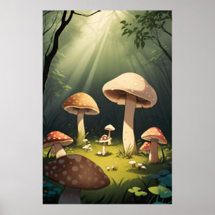 Poster Grosse de champignons enchantés