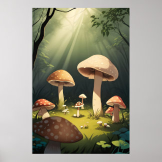 Poster Grosse de champignons enchantés