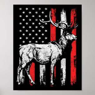 Poster Grosse Mule Deer Hunter Flag Chemises américaines