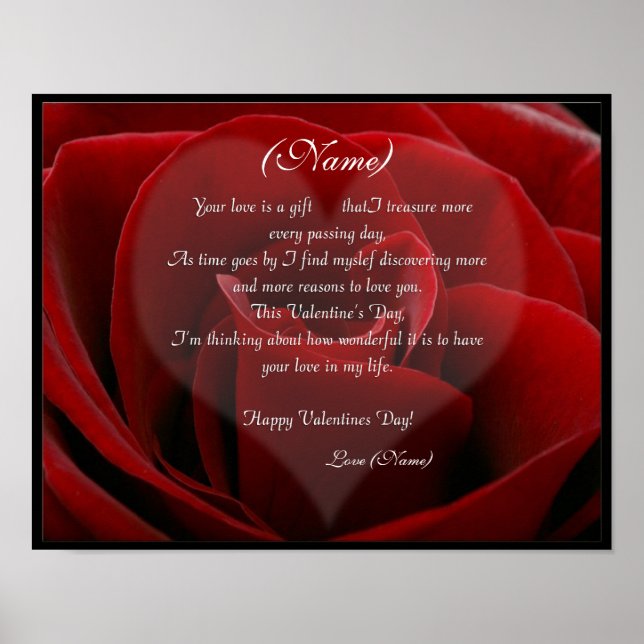 Poster Grosse Rose rouge et coeur - Valentines sur mesure (Devant)