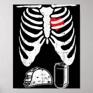 Poster Grossesse de squelette Taco Bière Xray Halloween B