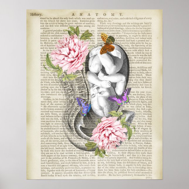 Poster Grossesse Fet Uterus Anatomie Florale OBGYN Décor (Devant)