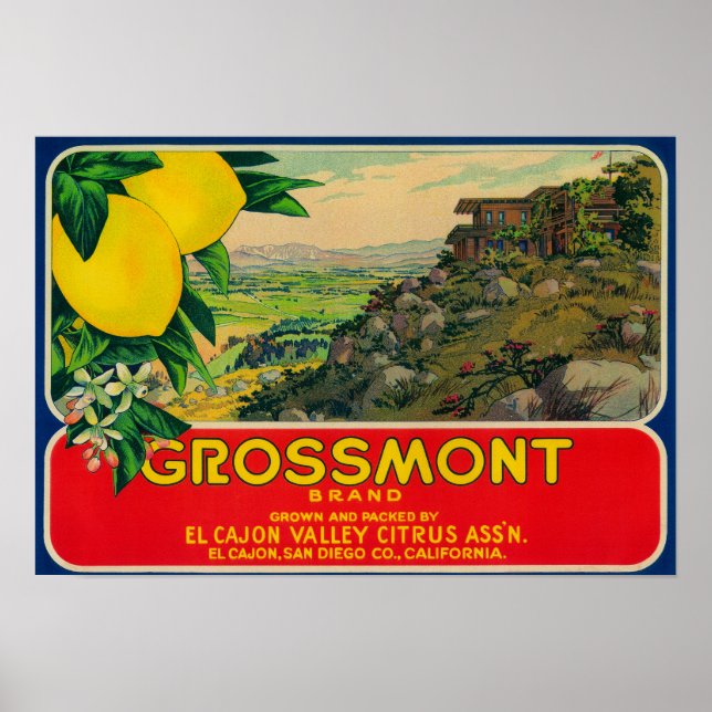 Poster Grossmont Lemon LabelEl Cajon, CA (Devant)