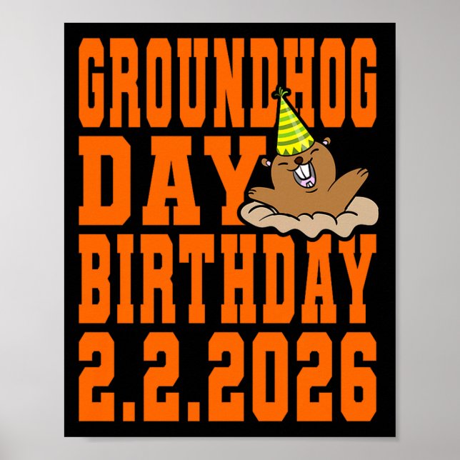 Poster Groundhog Day Birthday February 2nd 2026 Party Ora (Devant)