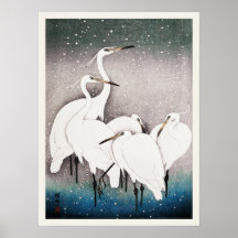 Groupe D'Aigrettes Ohara Koson Oiseau Japonais Imp