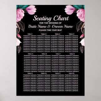 Poster Groupe de mariage floral géométrique rose noir mod