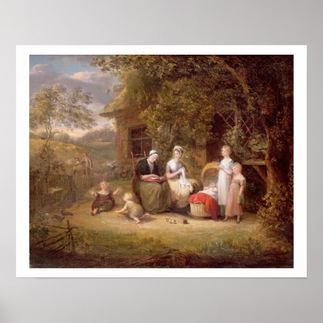 Poster Groupe familial devant un chalet à chaume (huile s (Devant)